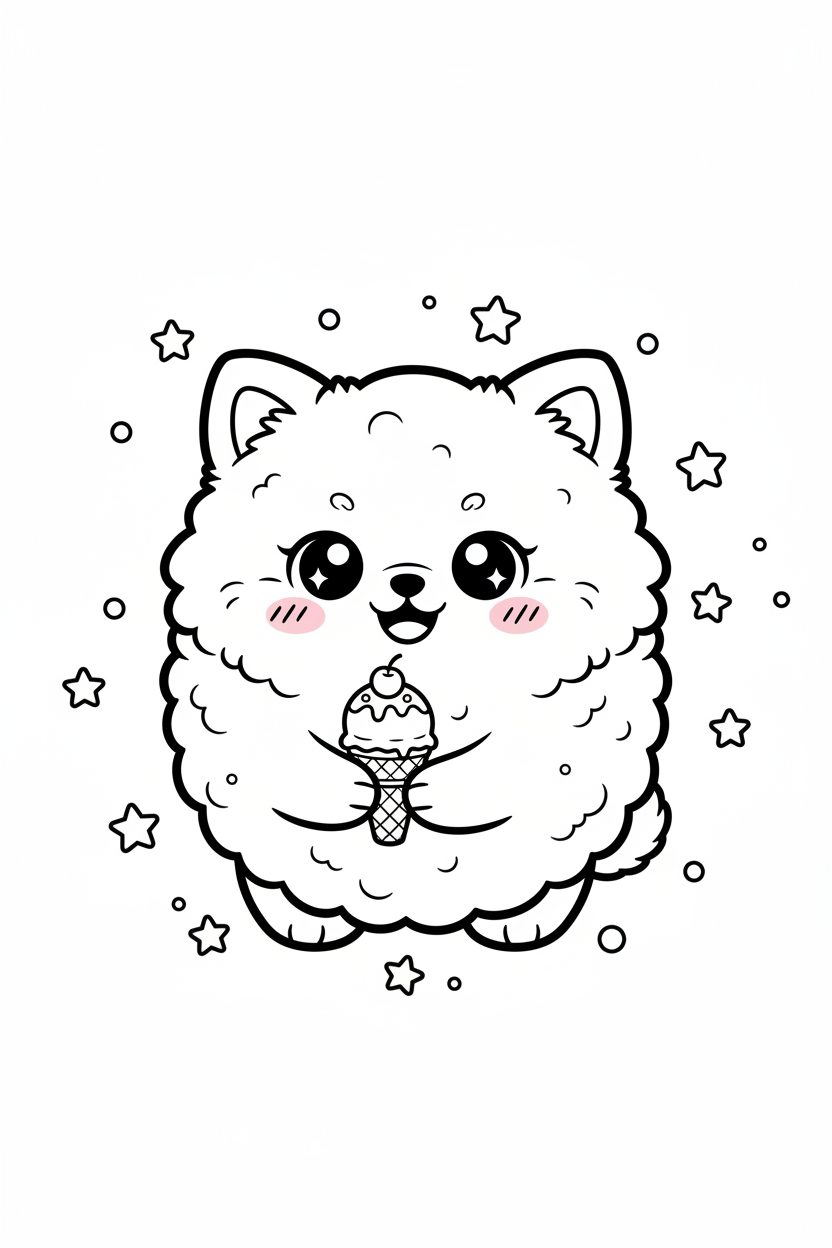Kawaii pomeranian coloring page