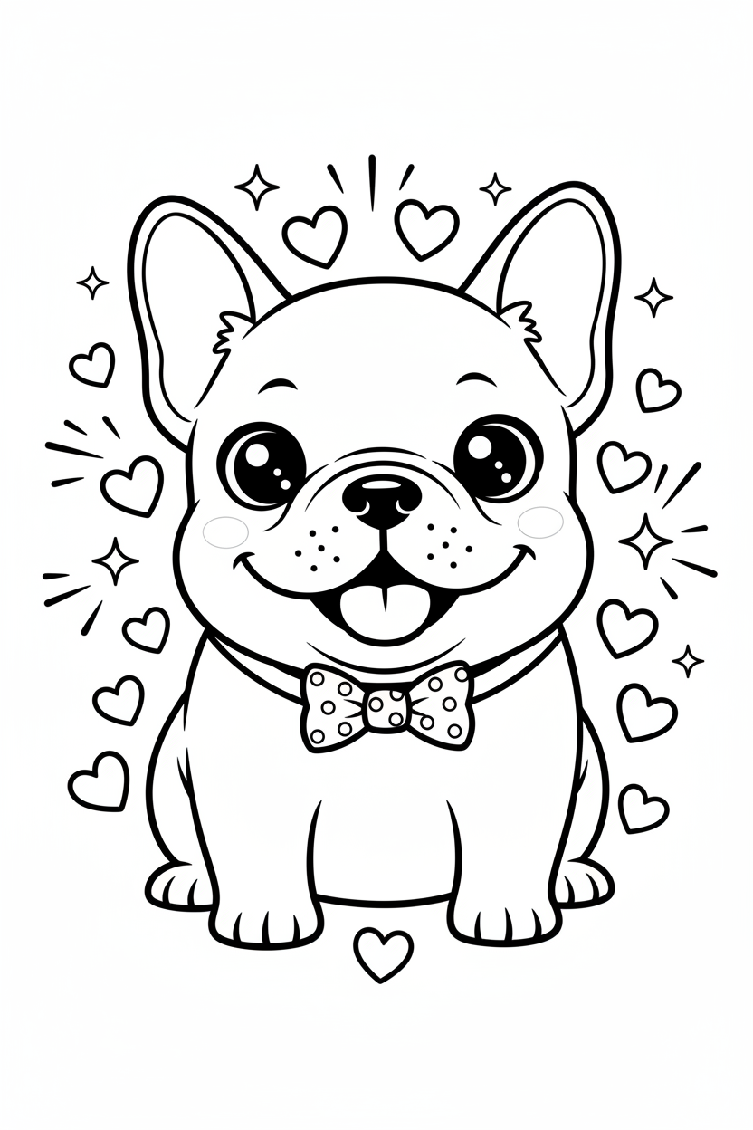 Kawaii french bulldog coloring page