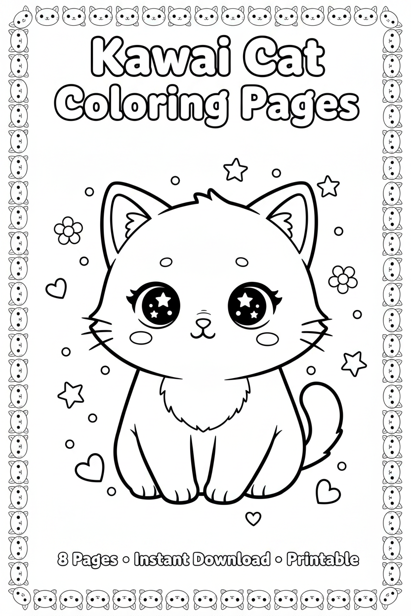 Kawaii Cat Coloring Pages cover