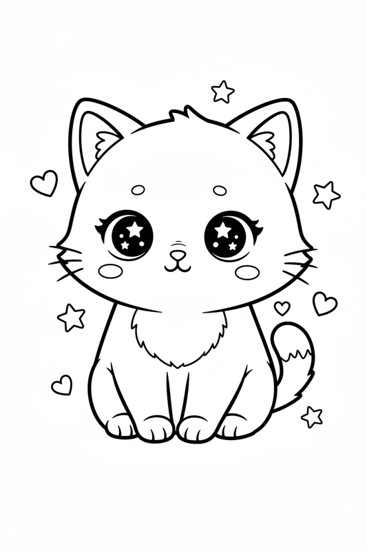 Kawaii chibi cat sitting coloring page