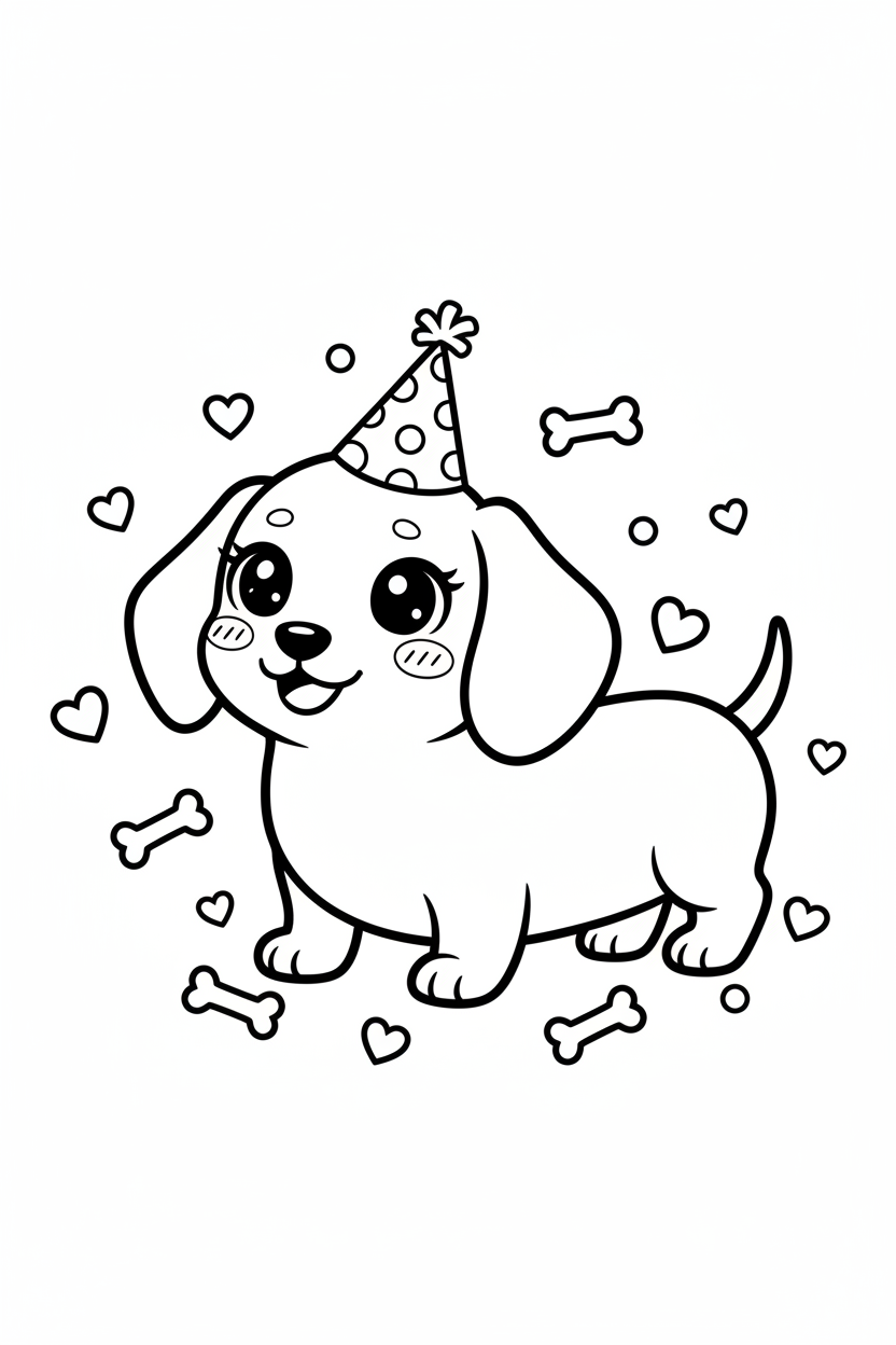 Kawaii dachshund coloring page