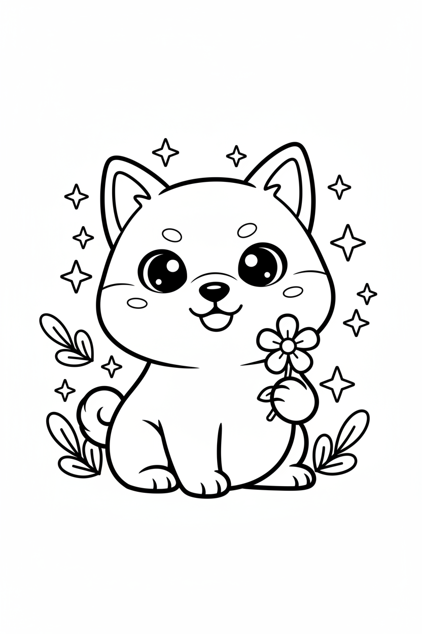 Kawaii shiba inu coloring page