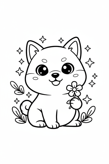 Kawaii shiba inu coloring page