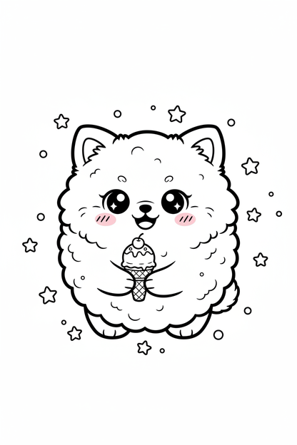 Kawaii pomeranian coloring page
