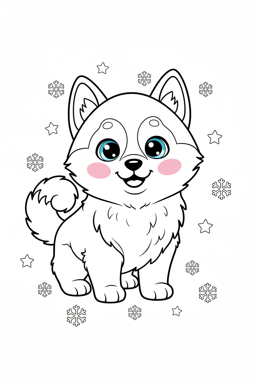 Kawaii husky coloring page