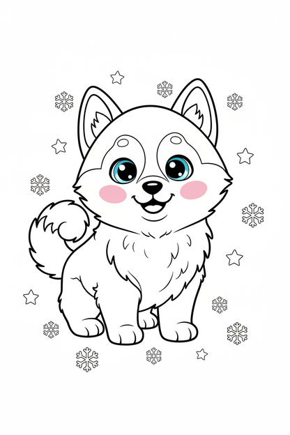 Kawaii husky coloring page