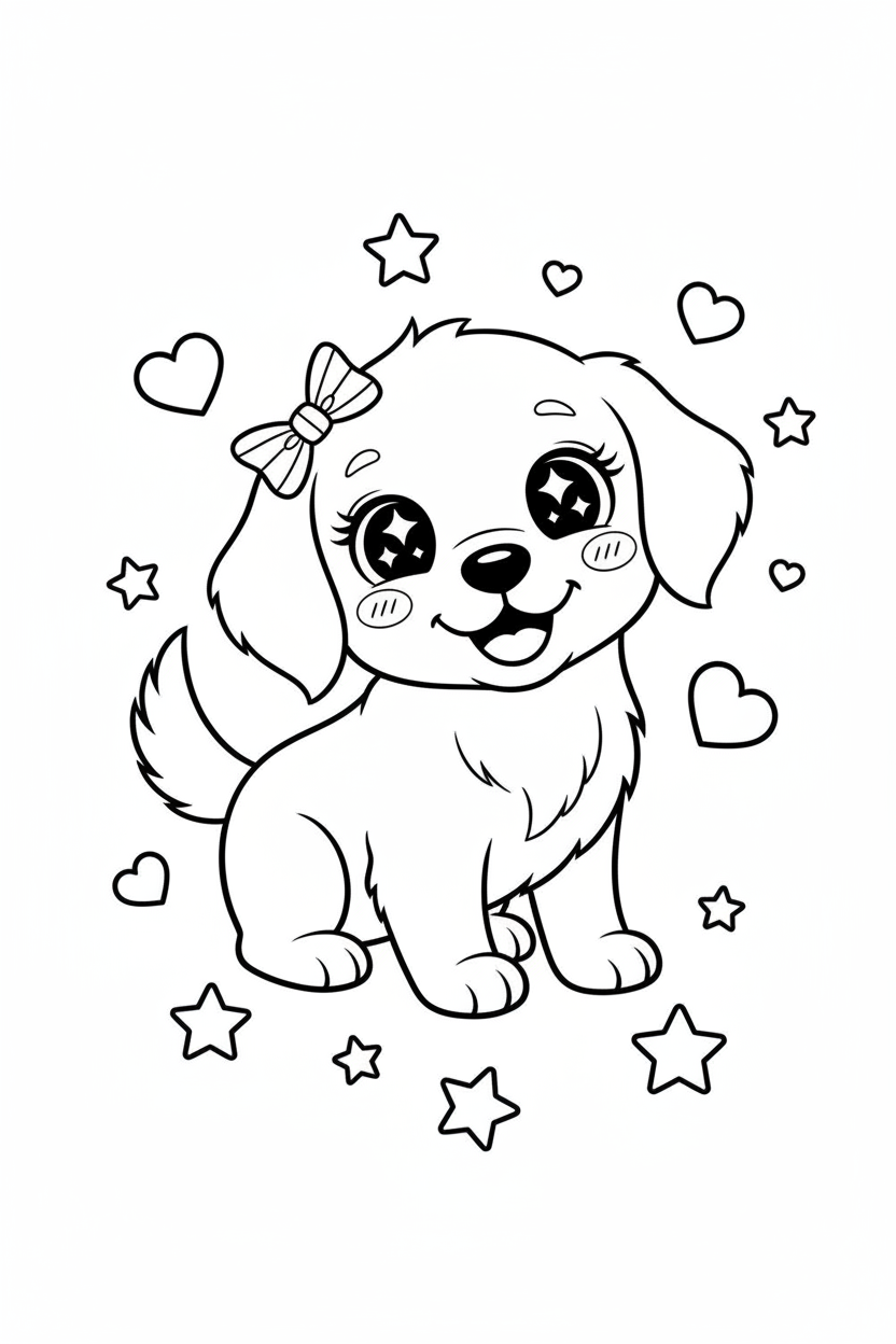 Kawaii golden retriever coloring page