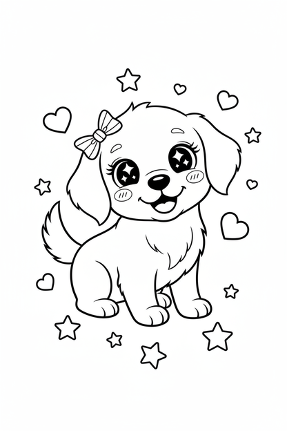 Kawaii golden retriever coloring page