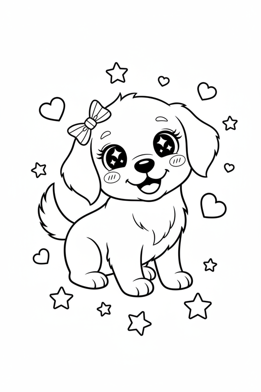 Kawaii golden retriever coloring page